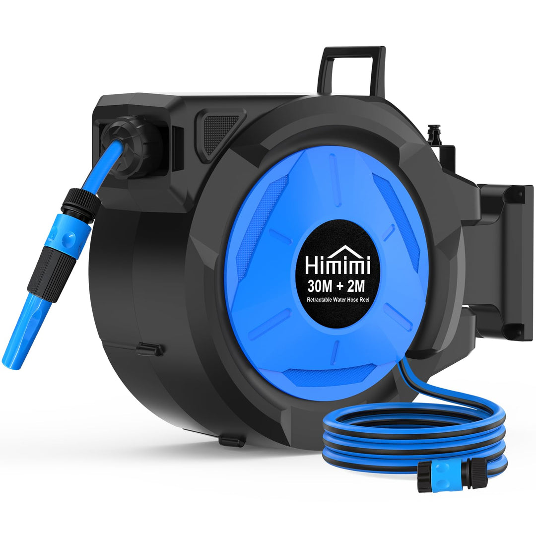 Himimi Schlauchtrommel 30m Wandmontage, Automatische Wandschlauchbox mit 180° Schwenk & stufenloser