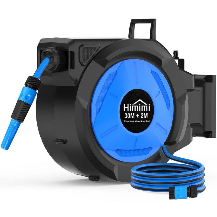 Himimi Schlauchtrommel 30m Wandmontage, Automatische Wandschlauchbox mit 180° Schwenk & stufenloser