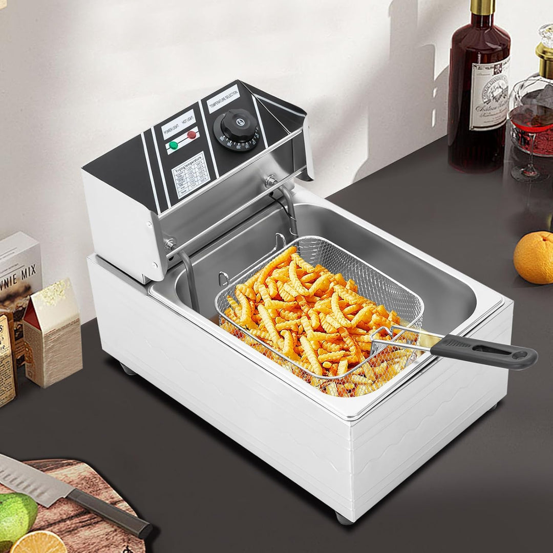Elektrische Fritteuse 6L Frittierkorb Ölbad mit Temperaturregelung Deckel für Küche Restaurant Snack