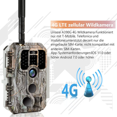 BlazeVideo 4G LTE 120° Mobilfunk Wildkamera 32MP 1296P H.265 Handyübertragung mit SIM Bewegun