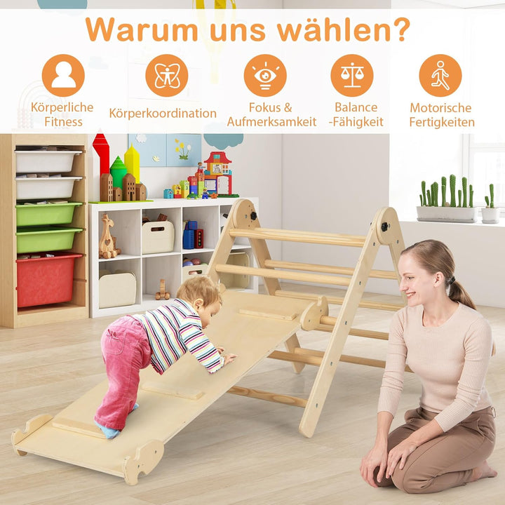 COSTWAY Kletterdreieck mit Rutsche, 7 in 1 Klettergerüst Indoor ab 3 Jahren, Kletterdreieck klappbar