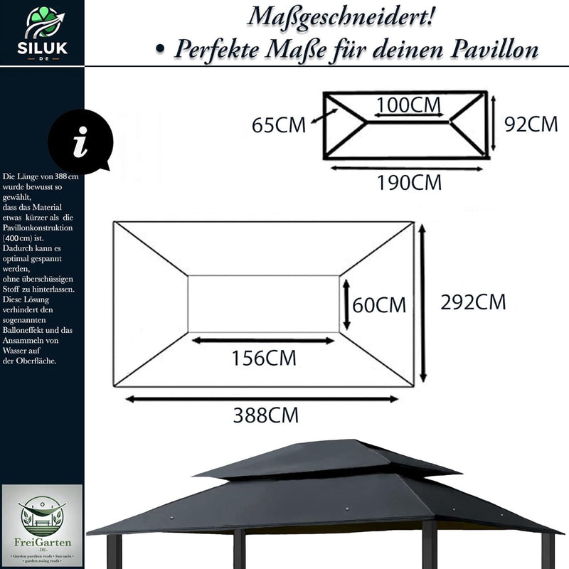freigarten.de Ersatzdach für Pavillon 3x4 Meter Wasserdicht Material: Panama PCV Soft 370g/m² extra