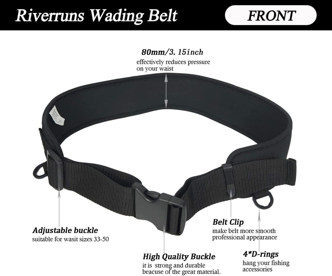 Riverruns Neoprene Adjustable Fishing Wading Belt, Fishing Wader Belt for Men Kayaking., Schwarz mit
