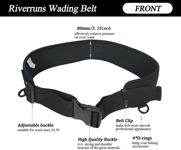 Riverruns Neoprene Adjustable Fishing Wading Belt, Fishing Wader Belt for Men Kayaking., Schwarz mit