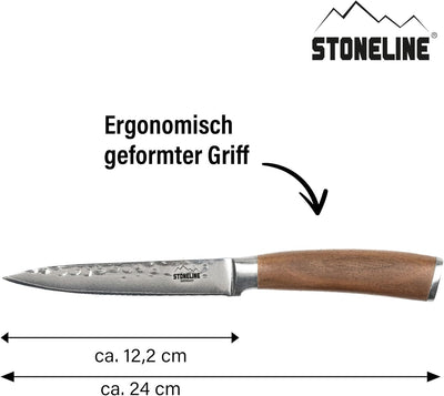 STONELINE Hammerschlag Damastmesser Allzweck-Messer 24 cm, extrem scharfe 12 cm Klinge aus 67 Lagen,