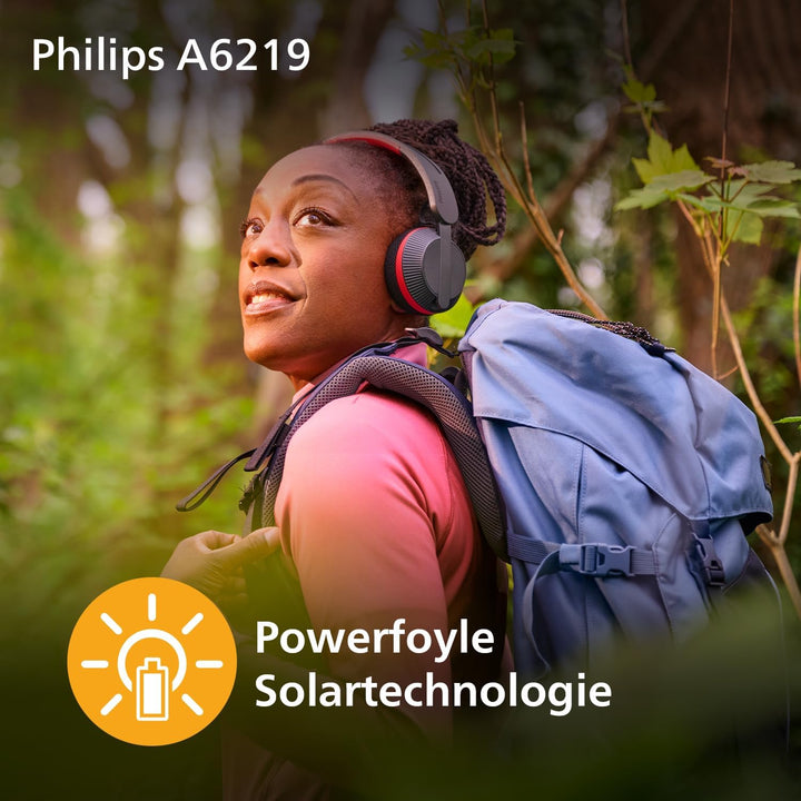Philips TAA6219BK Solar Powered Self Charging On Ear Bluetooth Headphones - 80 Hour Battery Reserve