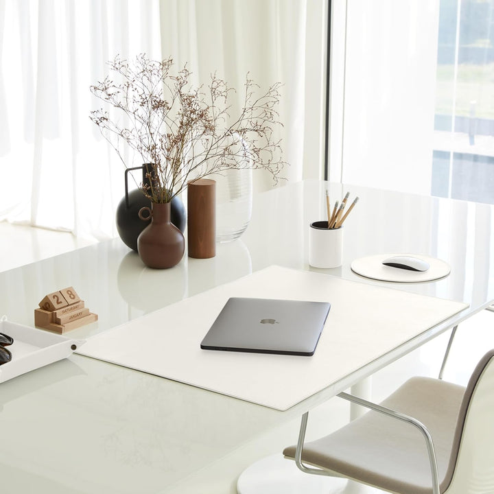 eglooh - Iris - Taschenleerer aus echtem Leder Weiss - Schreibtisch-Organizer mit modernem Design -