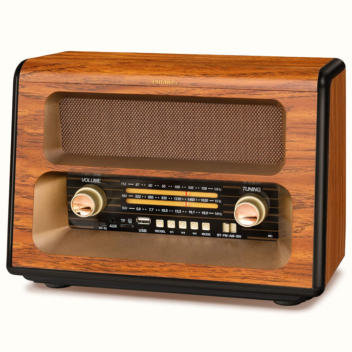 PRUNUS J-199 Retro Radio Bluetooth, AM FM SW Nostalgie Radio Batteriebetrieben, Kofferradio Akku Rad