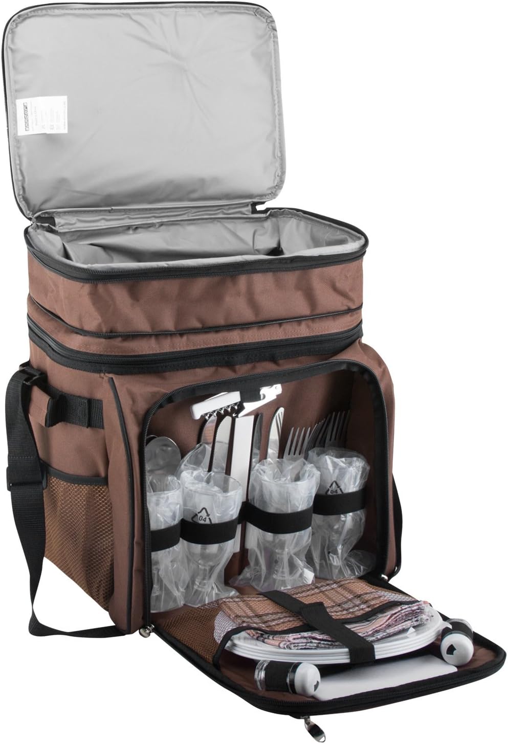 anndora Picknicktasche braun Retro Kühltasche inkl. Zubehör 4 Personen 29 Teile