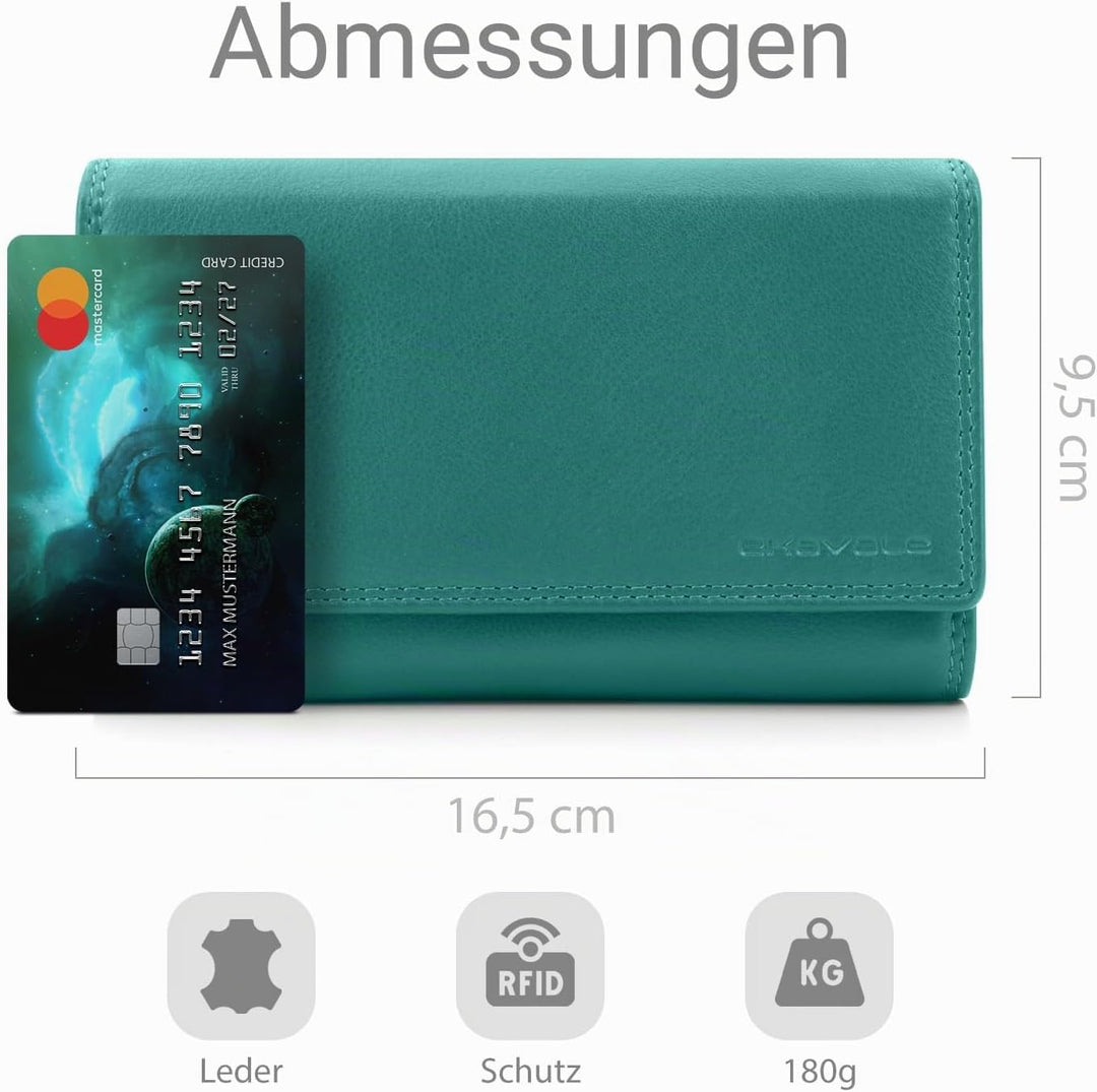 ekavale Damen-geldbörse XXL aus Rindsleder mit RFID Leder-Geldbörse mit vielen Fächern für Frau (Tür