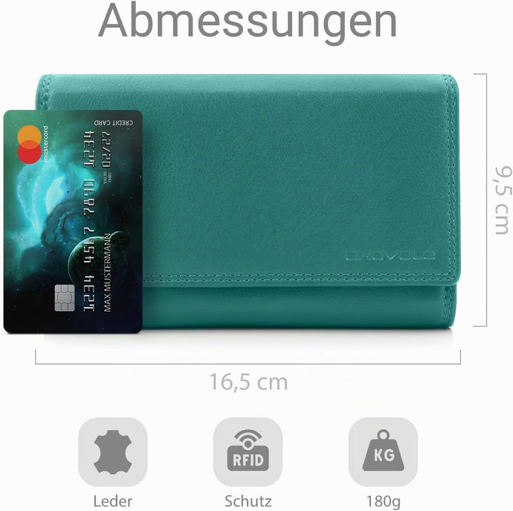 ekavale Damen-geldbörse XXL aus Rindsleder mit RFID Leder-Geldbörse mit vielen Fächern für Frau (Tür