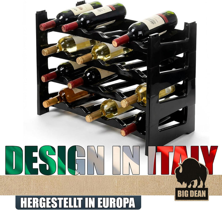 BigDean Flaschenregal stapelbar für 72Flaschen Weinregal aus Kunststoff Schwarz Getränkeregal Flasch