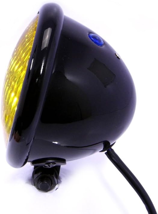 120 mm Universal-Motorradscheinwerfer in SCHWARZ mit gelber Linse für Chopper, Bobber, Cafe Racer, S