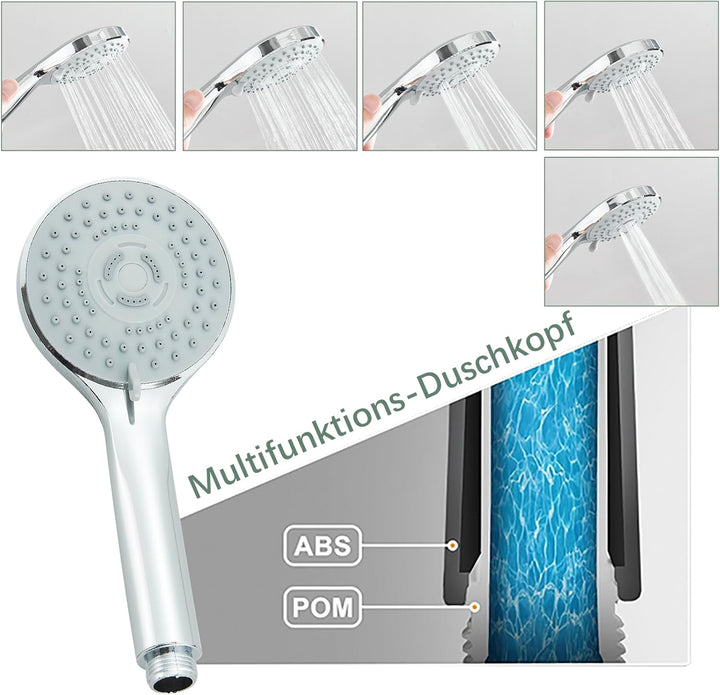 Duschset mit Handbrause Edelstahl Duschstange 62 cm mit Duschkopfhalter, Brausestangeset mit 1,5m Sc