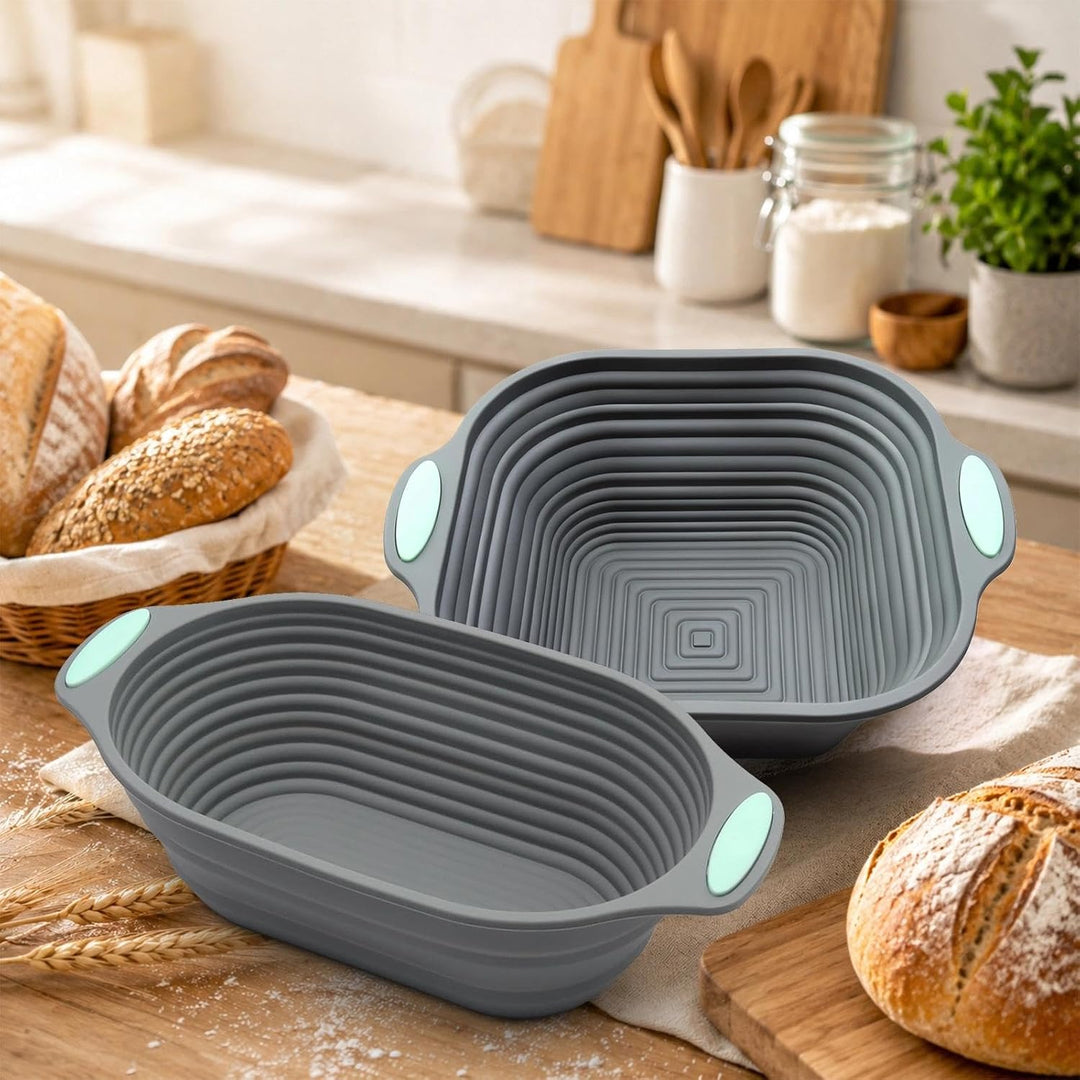 Graue Kuchenform, 26.5 cm/29.9cm Faltbare Silikon Backform Grau Quadratisch+Oval, Grau Quadratisch+O