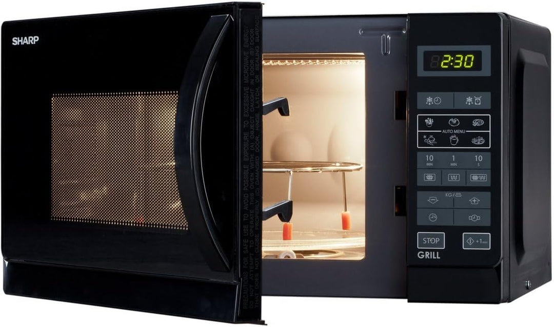 Sharp R742BKW 2-in-1 Mikrowelle mit Grill / 25 L / 900 W / 1000 W Grill / LED-Display / 8 Automatikp
