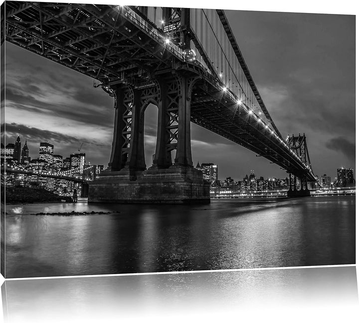 Pixxprint Manhatten Brücke New York / 100x70cm Leinwandbild bespannt auf Holzrahmen/Wandbild Kunstdr
