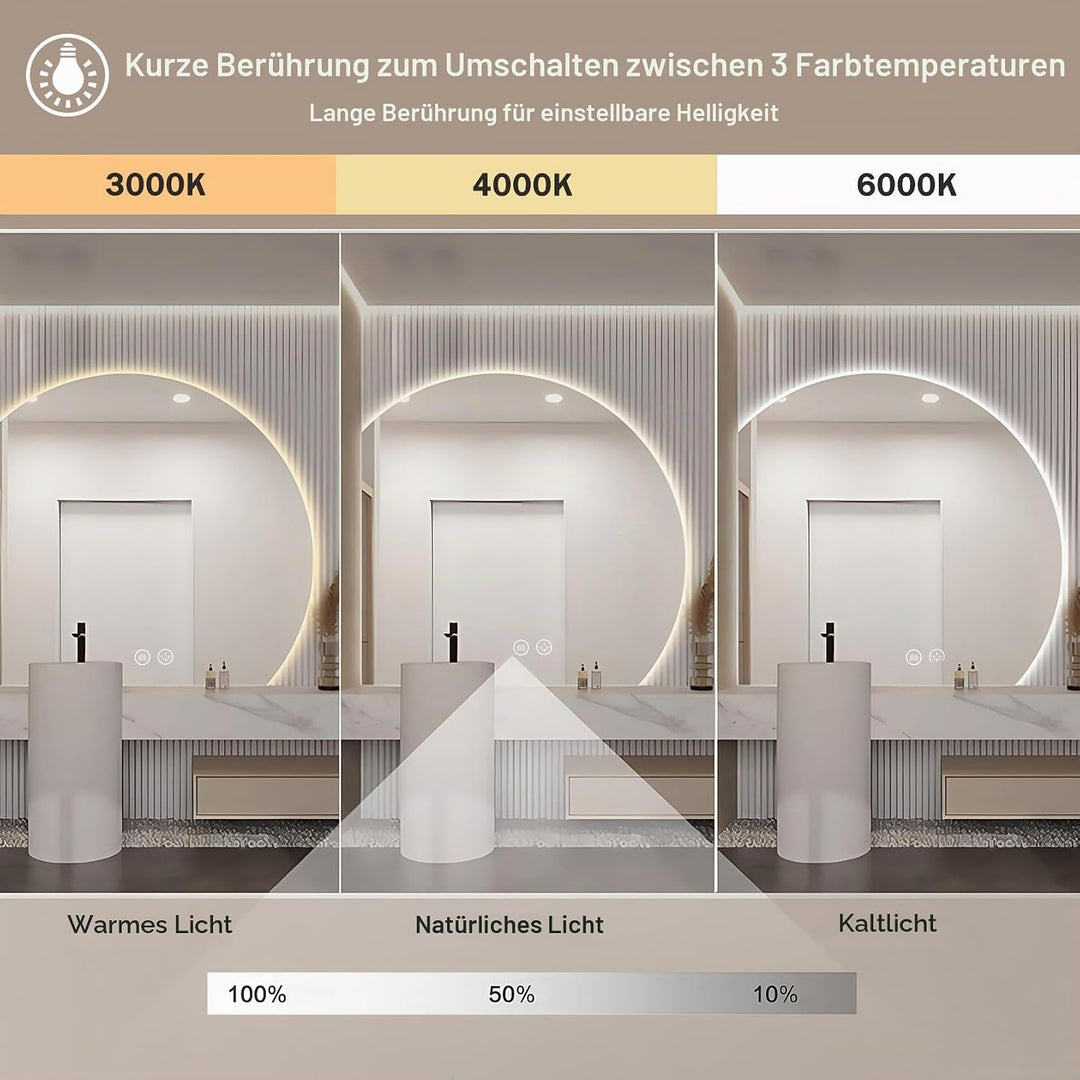 Badezimmerspiegel mit Beleuchtung,90cm Badspiegel mit Beleuchtung,Badezimmer LED Spiegel mit Licht m