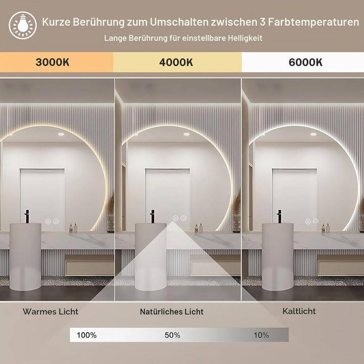 Badezimmerspiegel mit Beleuchtung,90cm Badspiegel mit Beleuchtung,Badezimmer LED Spiegel mit Licht m