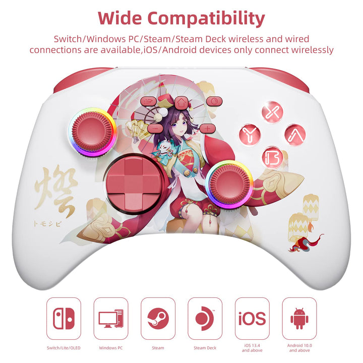 Mytrix Mädchen-Muster Switch Controller mit RGB Lichteffekt, Wireless Pro Controller für Nintendo Sw
