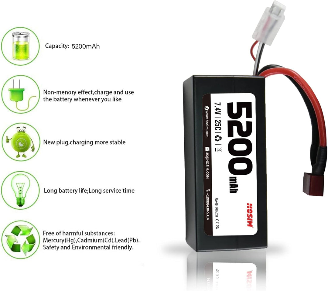 Hosim 7.4V LiPo Batterie 5000mAh Ersatzakku Zubehörd für ferngesteuertes Auto 9125 S920 9206E 9200E