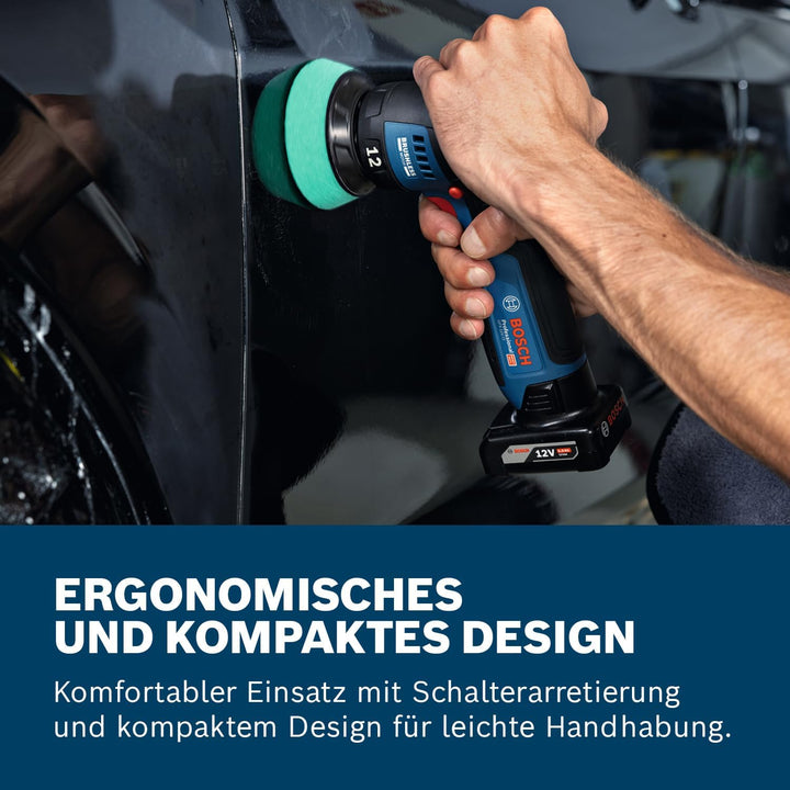 Bosch Professional 12V System Akku-Polierer GPX 12V-77 (inkl. montiertem 77 mm Klett-Stützteller, 77