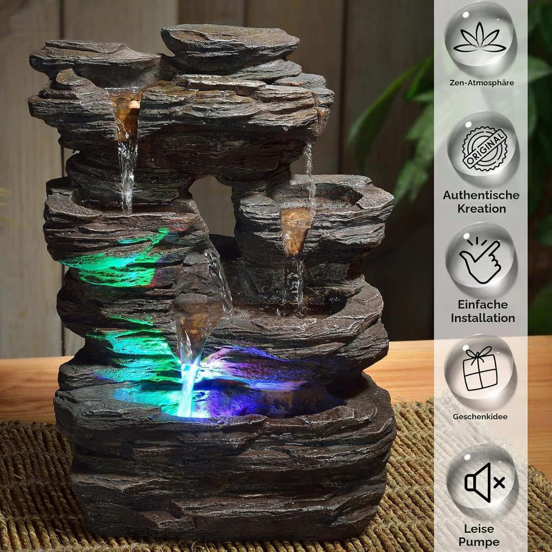 Zen'Light Innenbrunnen Naturkaskade Effekt Stein Buntes Licht, Geschenkidee, grosses bewegendes Inne