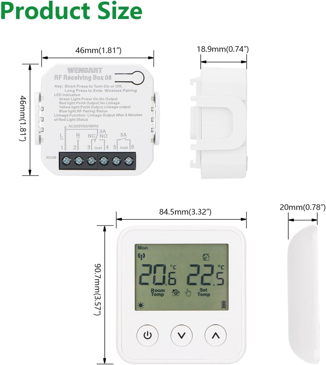 Wengart Wireless Thermostat & Empfänger WG01RF, Programmierbares LCD-Display Arbeiten für Strahlende