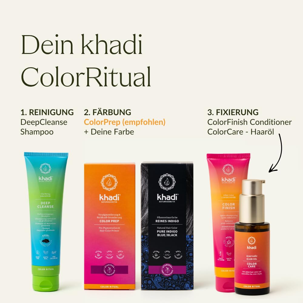 khadi REINES INDIGO Pflanzenhaarfarbe, Haarfarbe für geheimnisvolles Tiefschwarz bis zu schimmerndem
