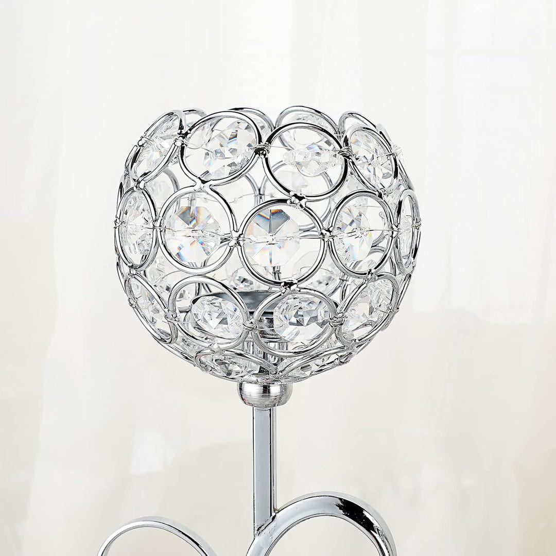 SUMNACON Silber S-Form Kerzenständer 3-Arm-Kristallschalen aus Glas Metall Kerzenhalter Teelicht Dek