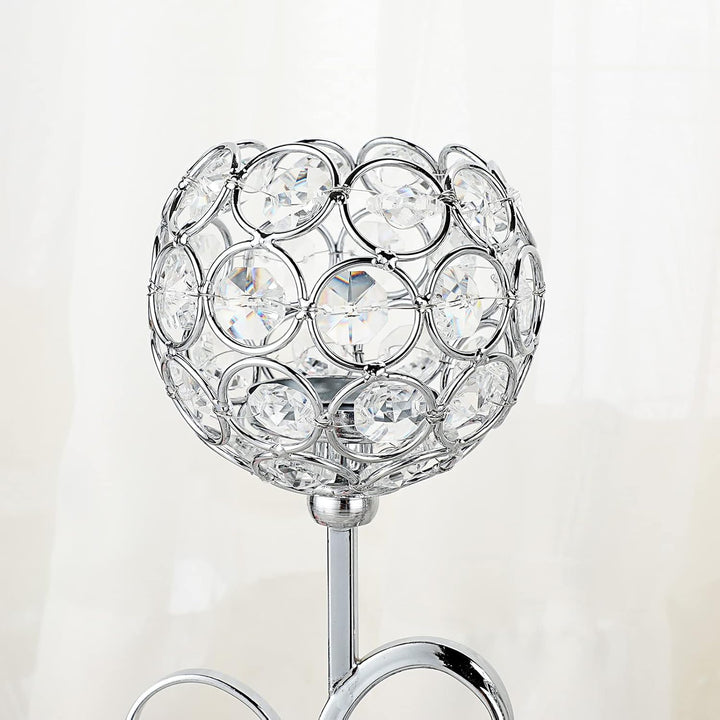 SUMNACON Silber S-Form Kerzenständer 3-Arm-Kristallschalen aus Glas Metall Kerzenhalter Teelicht Dek