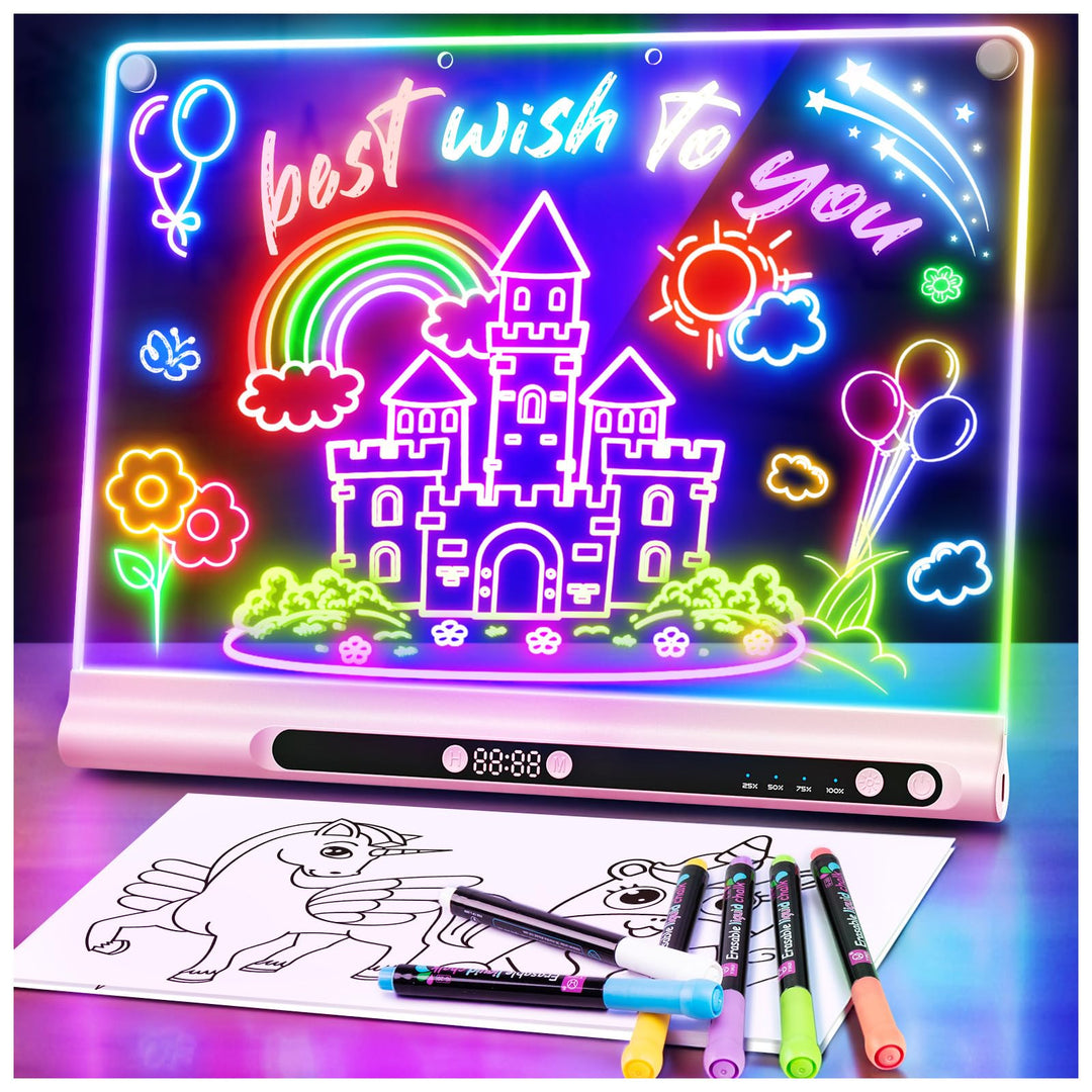 LED-Zeichentafel Wiederaufladbares 41cm, 9 Lichtmodi mit Timer, Neon-Trockenlöschtafel mit Ständer,