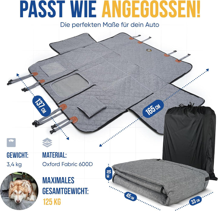 Hundedecke Auto Rückbank [Wasserabweisend, Kratzfest & mit Seitenschutz] | Premium Autoschondecke &