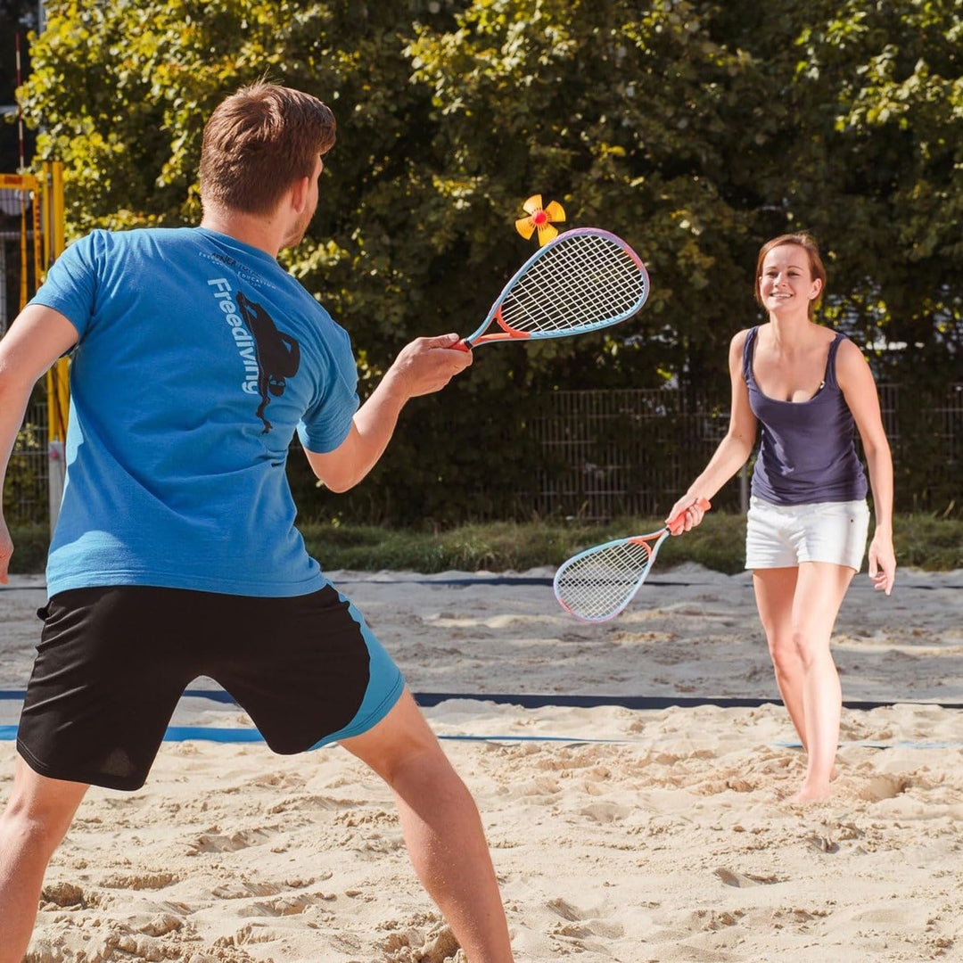 Speedminton FUN Set - Alternative zu Beachball/Federball inkl. 2 HELI Speeder für Strand, Park, Gart