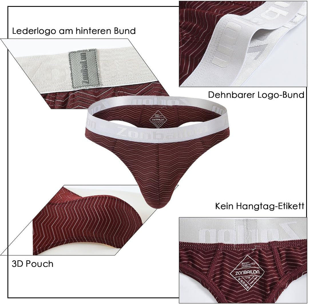 Herren Strings T-Rücken Unterwäsche Sexy Atmungsaktiv Bequem und Hautfreundlich Dunkelrotweissschwar