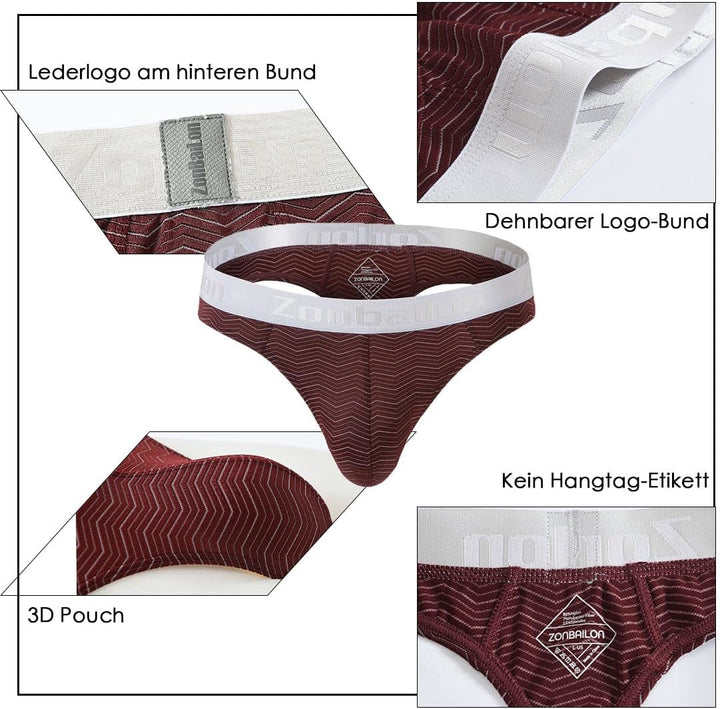 Herren Strings T-Rücken Unterwäsche Sexy Atmungsaktiv Bequem und Hautfreundlich Dunkelrotweissschwar