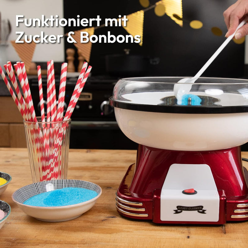 Gadgy Zuckerwattemaschine für zuhause - Retro Cotton Candy Machine - Zuckerwatte Maschine mit Stäbch