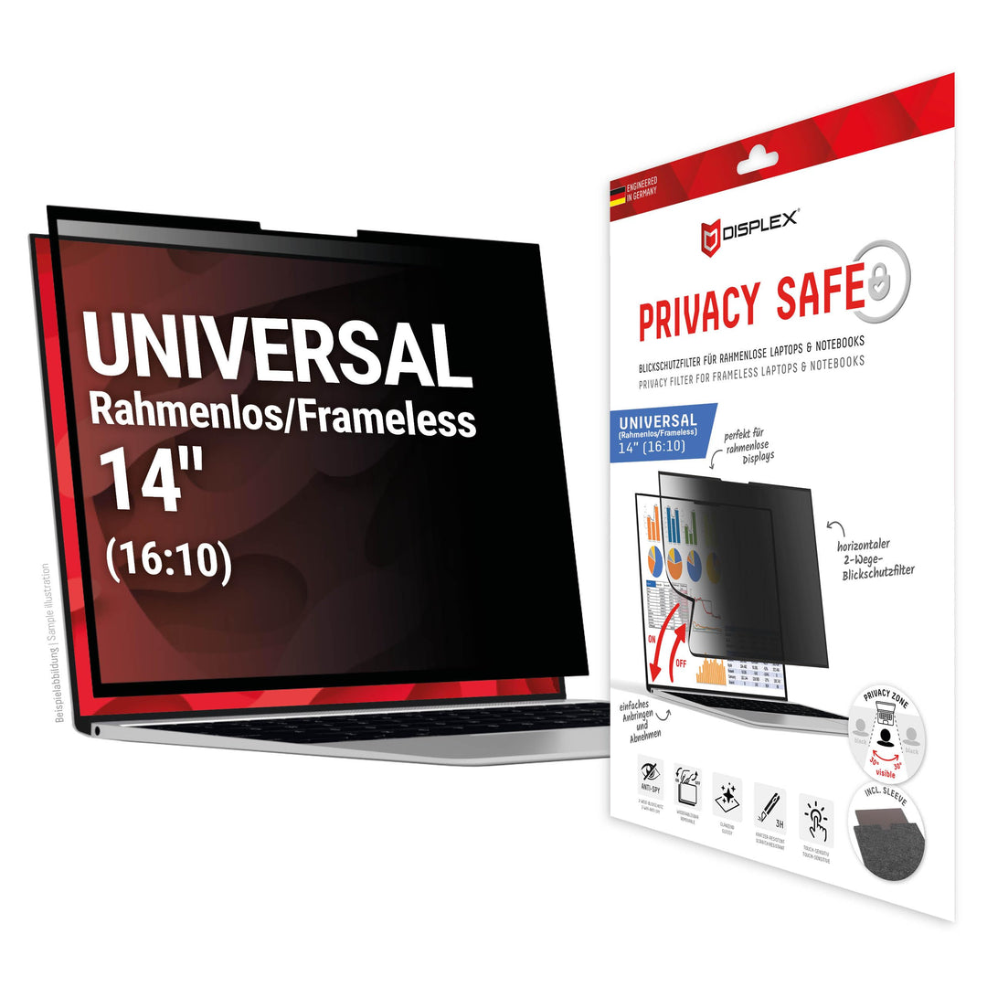Displex PRIVACY SAFE Wiederablösbarer 2-Wege Blickschutzfilter für Laptop/Notebook (randlos/frameles
