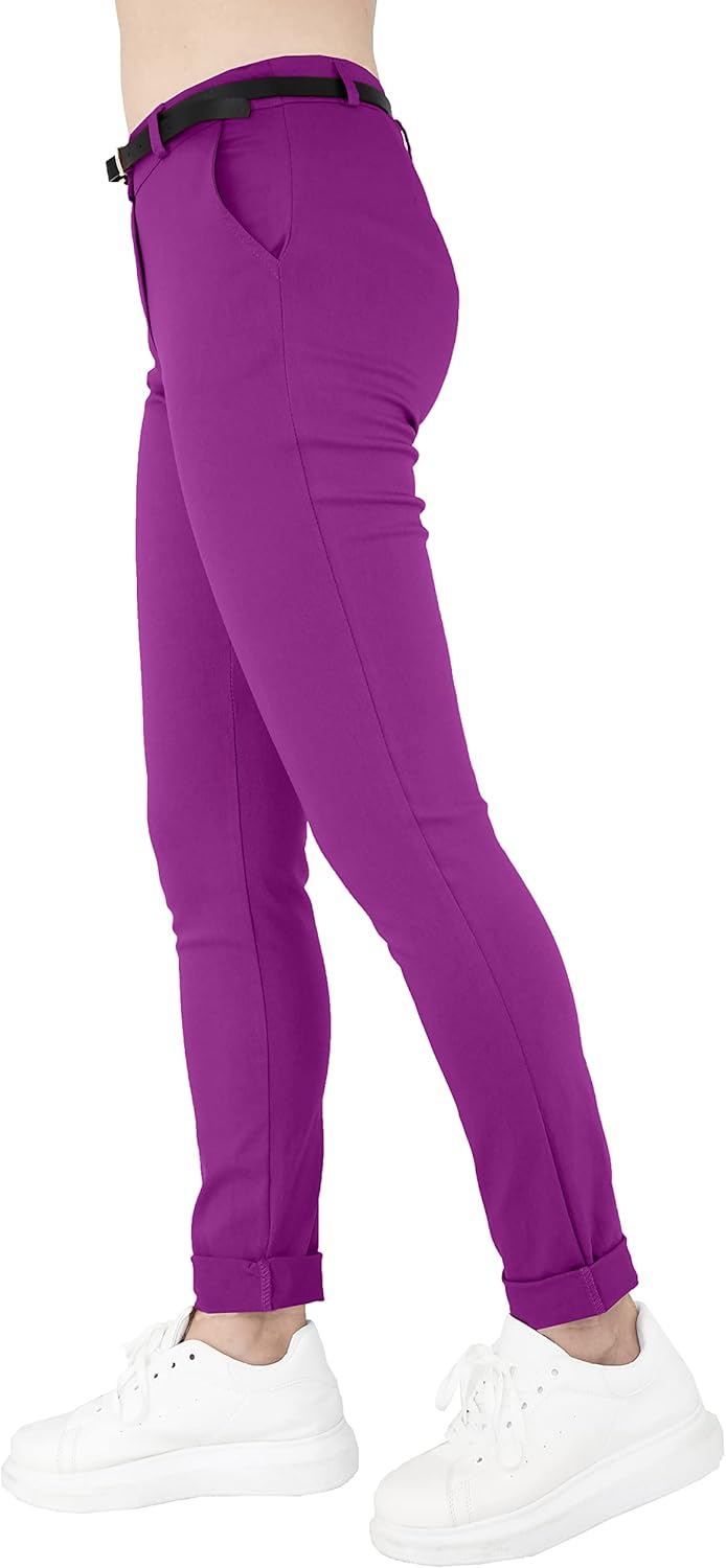 JOPHY & CO. Elastische Damen-Chino-Hose mit Gürtel (Artikelnummer: 3008) Regulär S Pflaume, Regul&#x