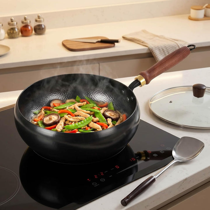 Unbeschichtete Eisenpanne, Eisen Wok, 24cm Hand-Schmiede Antikleber Eisen Pfanne ohne Beschichtung,