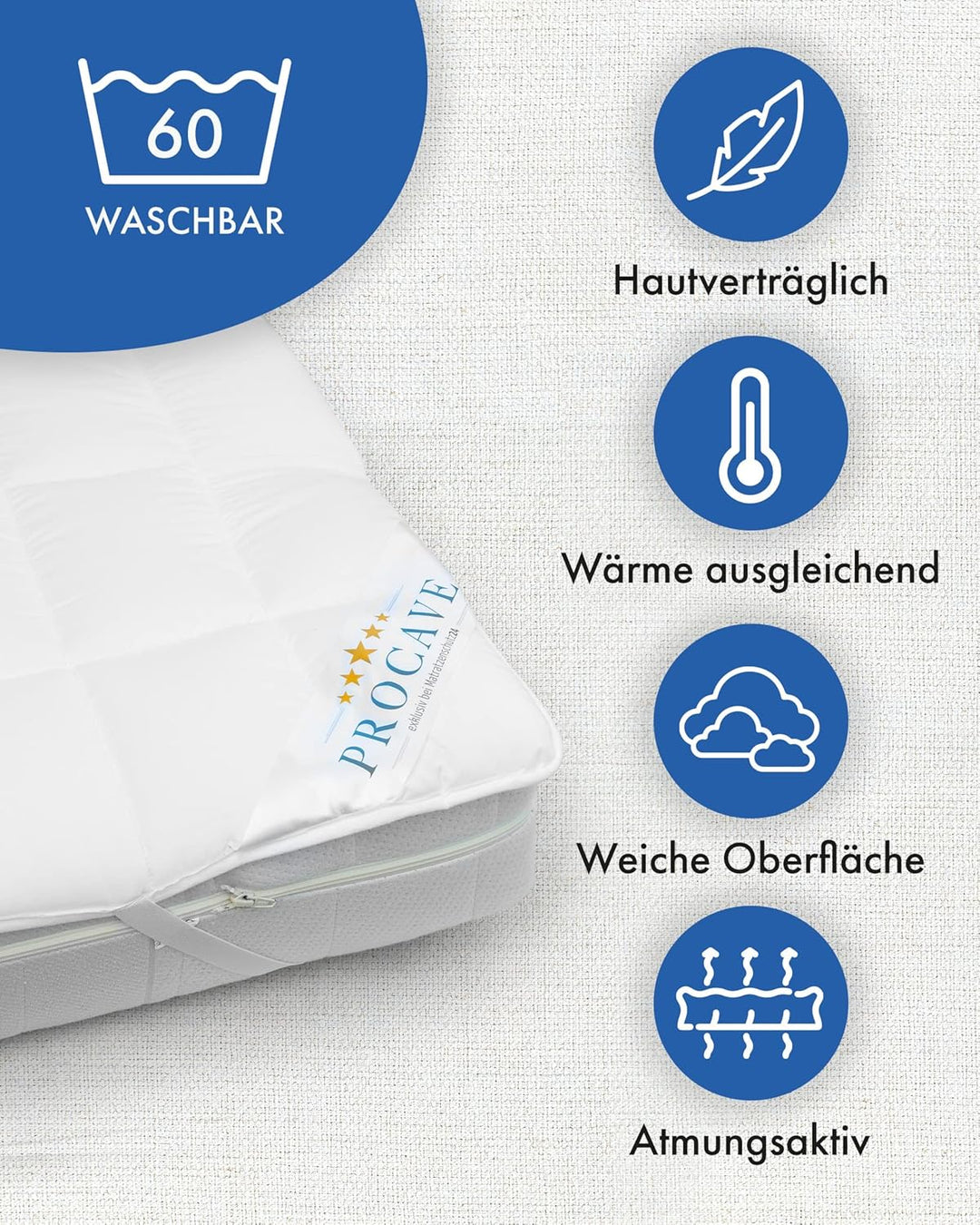 PROCAVE® Matratzenschoner 100x200 cm Topper | Matratzenauflage mit 4 Eckgummis | Atmungsaktive Matra