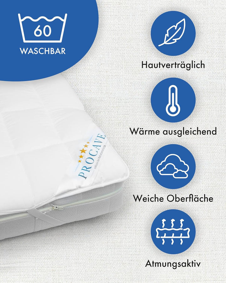 PROCAVE® Matratzenschoner 100x200 cm Topper | Matratzenauflage mit 4 Eckgummis | Atmungsaktive Matra