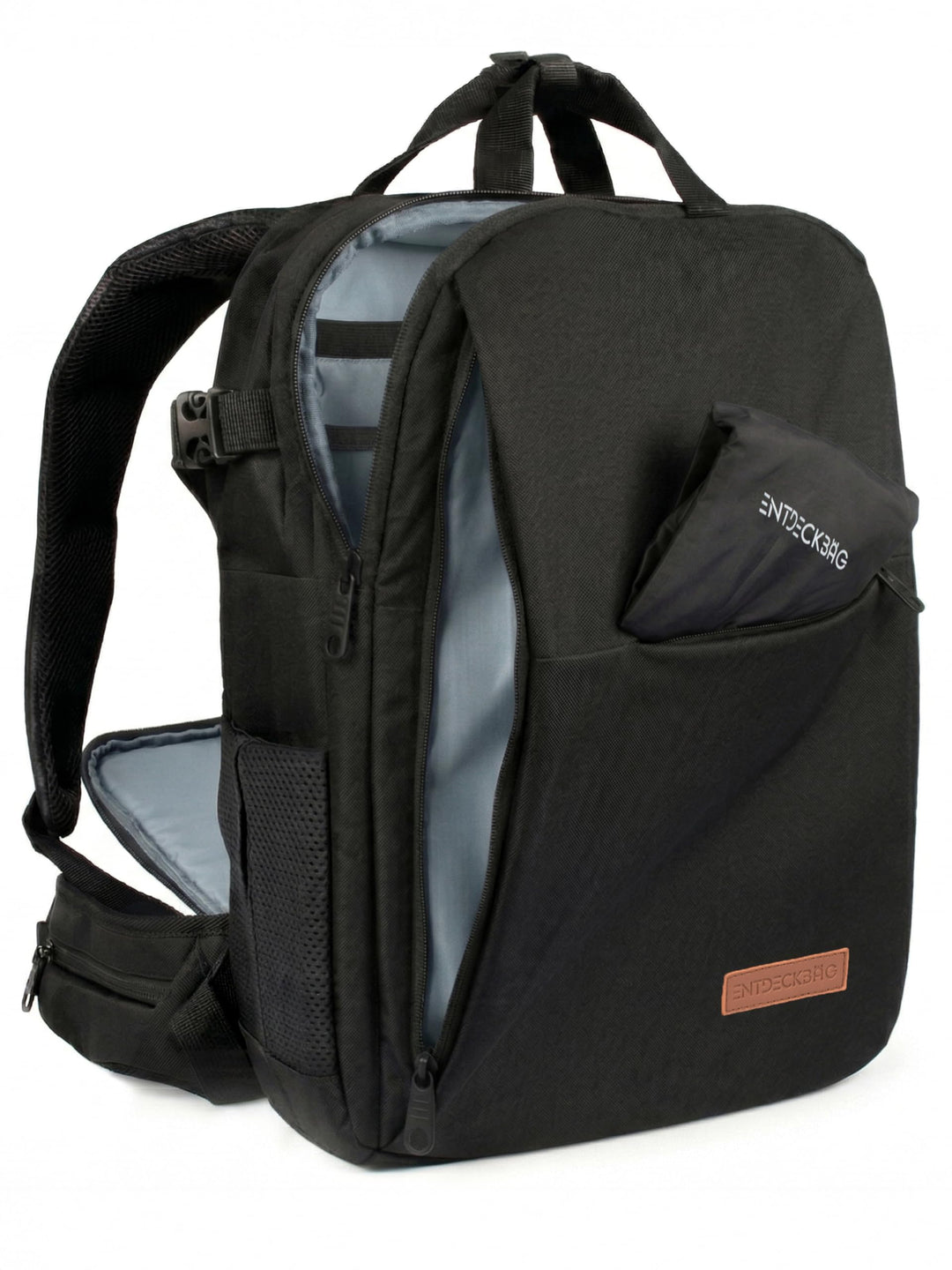 ENTDECKBAG Kamerarucksack Diebstahlsicher [mit Hüftgurt] Stauraum 14” Laptopfach Fotorucksack für Sp