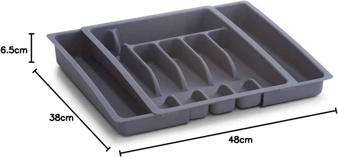 Zeller 24887 Besteckkasten, ausziehbar, Kunststoff, grau, ca. 29-48x38x6,5, ausziehbarer Besteckeins