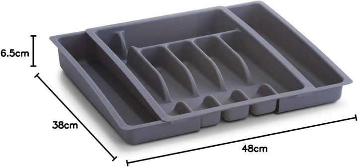 Zeller 24887 Besteckkasten, ausziehbar, Kunststoff, grau, ca. 29-48x38x6,5, ausziehbarer Besteckeins