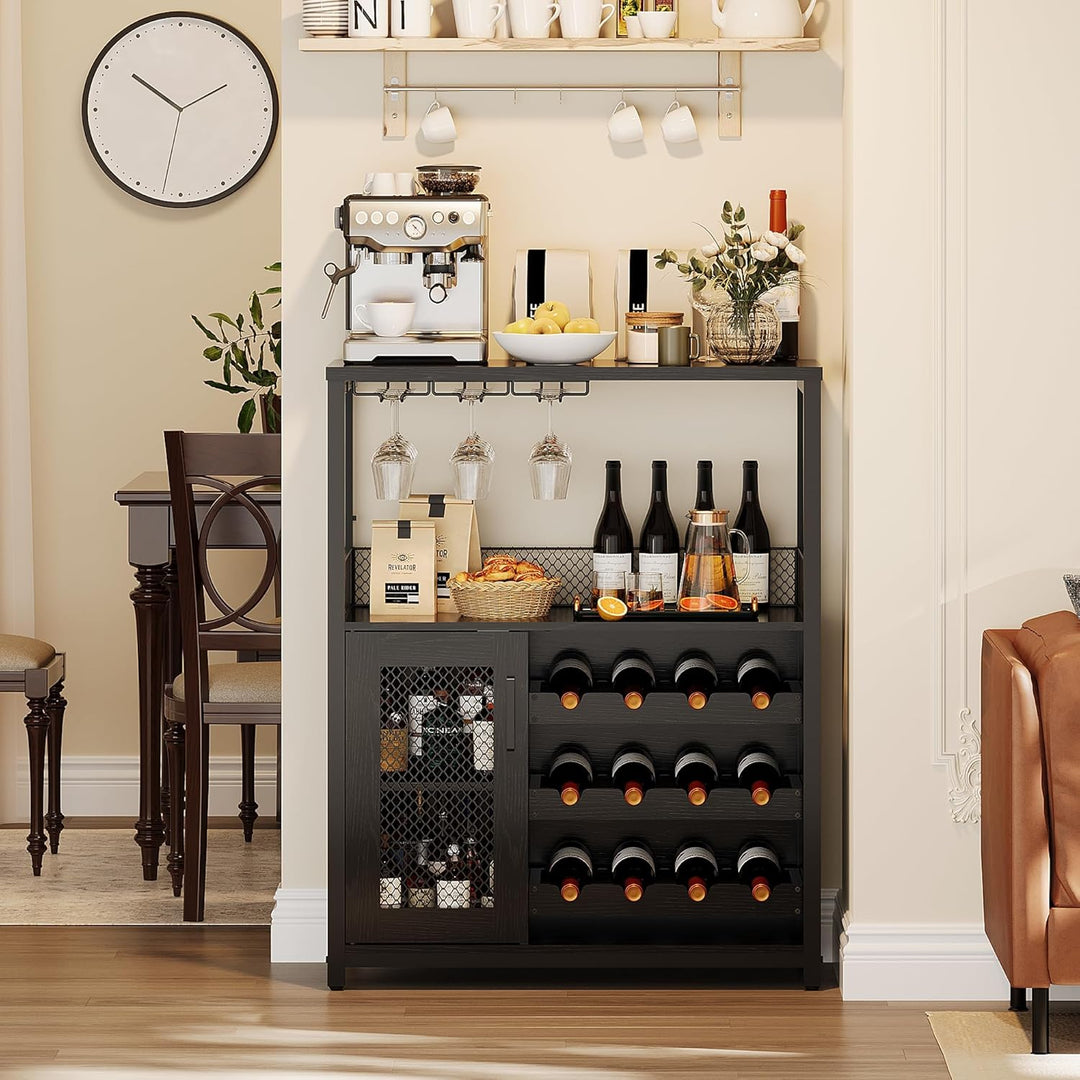 GarveeHome Weinschrank Industrial Mit Verstellbarem Weinregal Und Glashalter, Getränkeaufbewahrung F