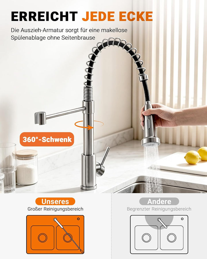 Ibergrif wasserhahn küche ausziehbar, Spring küchenarmatur mit brause, spültischarmatur 360 Schwenkb