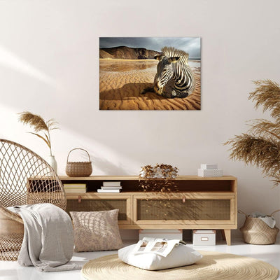 ARTTOR Bilder auf Leinwand Zebra Strand Landschaft Leinwandbild 70x50cm Wandbilder Dekoration Wohnzi