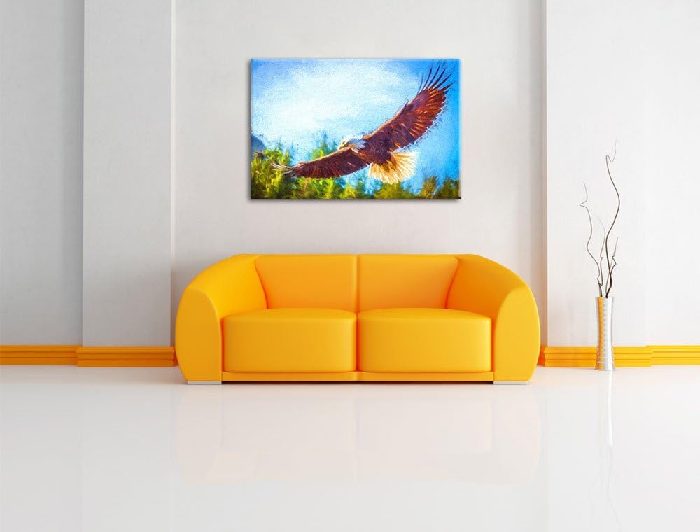 Adler Bunstift Effekt, Format: 100x70 auf Leinwand, XXL riesige Bilder fertig gerahmt mit Keilrahmen