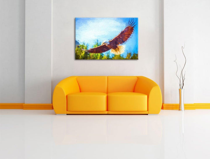 Adler Bunstift Effekt, Format: 100x70 auf Leinwand, XXL riesige Bilder fertig gerahmt mit Keilrahmen